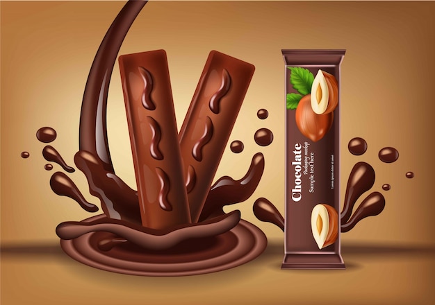 Barra de chocolate com nozes vector realistic. embalagem do produto design de etiquetas mapear doces