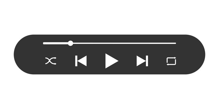 Vetor barra de progresso e botões de carregamento do reprodutor de áudio. modelo de painel mediaplayer simples