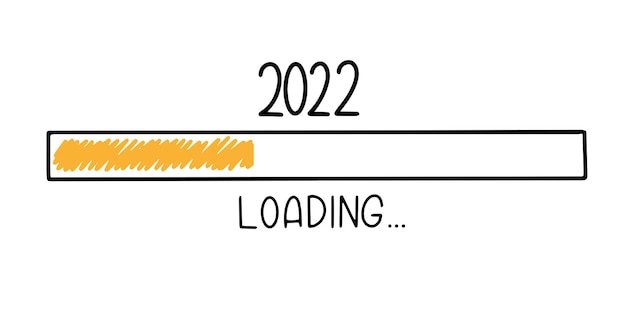 Vetor barra de progresso no estilo de desenho do doodle. 2022 carregando imagem do ícone. mão-extraídas ilustração vetorial.