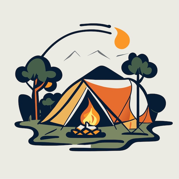 Vetor barraca de acampamento dos desenhos animados com fogueira na ilustração vetorial vetor de objeto isolado