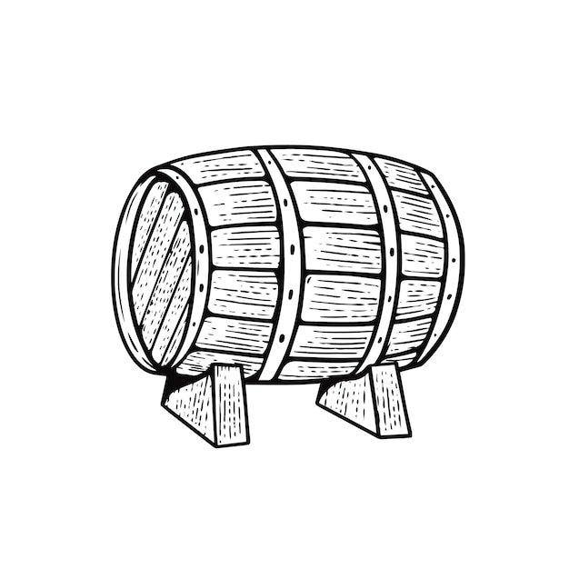 Barril de cerveja gravura estilo ilustração em vetor arte cor preta.