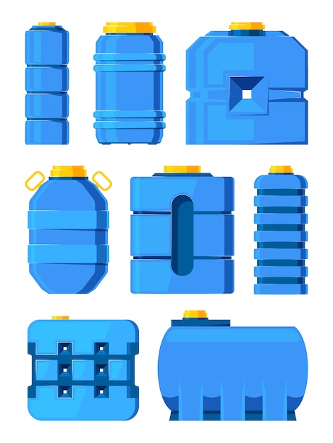 Barris de água. tanques de água diferentes isolados