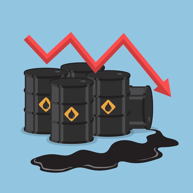 Vetor barris de petróleo e gráfico de tendência de baixa