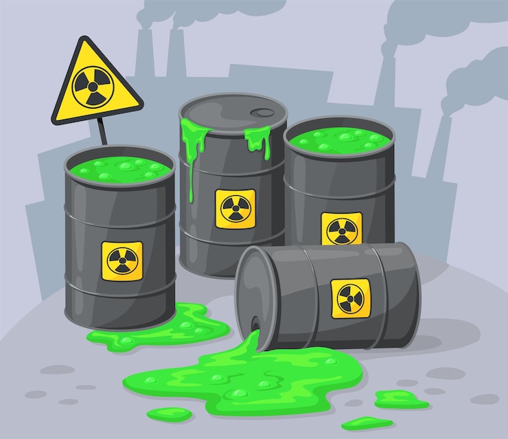Vetor barris perigo líquido contaminação radioativa de resíduos industriais derramamento de materiais químicos perigosos respingo tóxico poluição ambiental barril perigo substância vetor puro