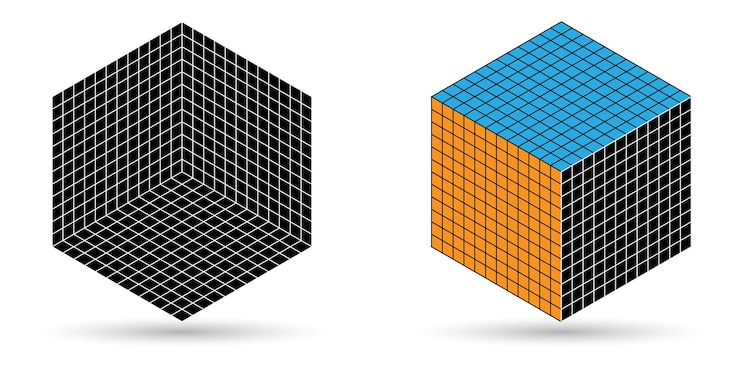 Vetor base isométrica doze blocos para crianças pré-escolares cubo isométrico base 12 ilustração de valor de lugar