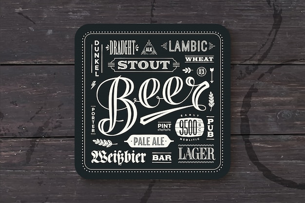 Vetor base para cerveja com letras de mão desenhada.