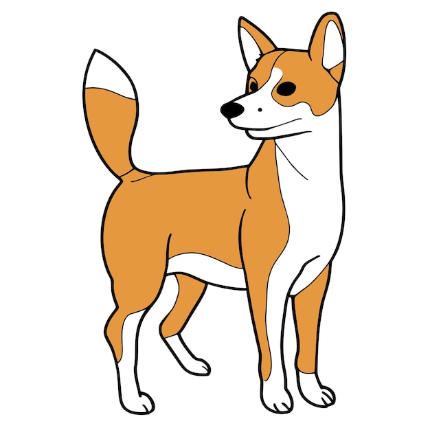 Vetor basenji cão desenhado à mão adesivo de desenho animado conceito de ícone ilustração isolada