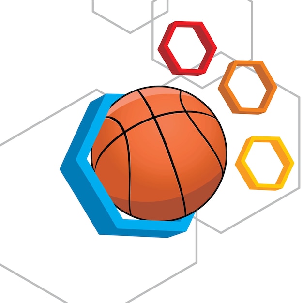 Basquete 3d fora da caixa vetor premium hexágono