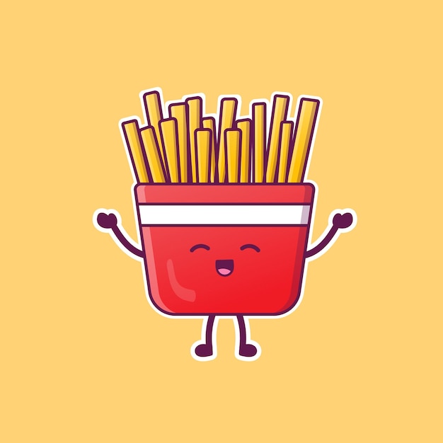 Vetor batatas fritas de desenho animado bonito em ilustração vetorial. vetor de comida isolado. estilo de desenho animado plano