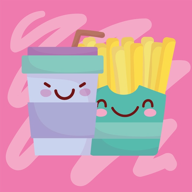 Batatas fritas fofas e refrigerante