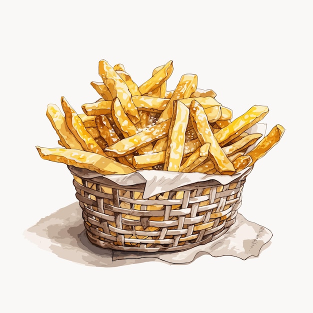 Vetor batatas fritas na cesta em fundo branco ilustração de alimentos