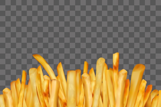 batatas fritas salgadas takeaway aperitivos junk food americano estilo de vida saudável bastões de batata ou chips fast food não saudável Banner ou menu de culinária fundo vetor elementos 3d realistas