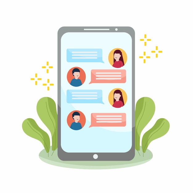 Vetor bate-papo conversa perfil de mídia social avatar na tela do telefone