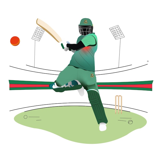 Batedor de Bangladesh jogando ação no estádio em jersey ilustração vetor fundo isolado