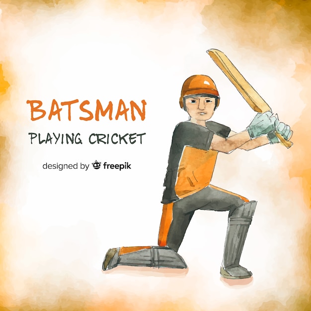 Batedor jogando críquete em estilo aquarela laranja