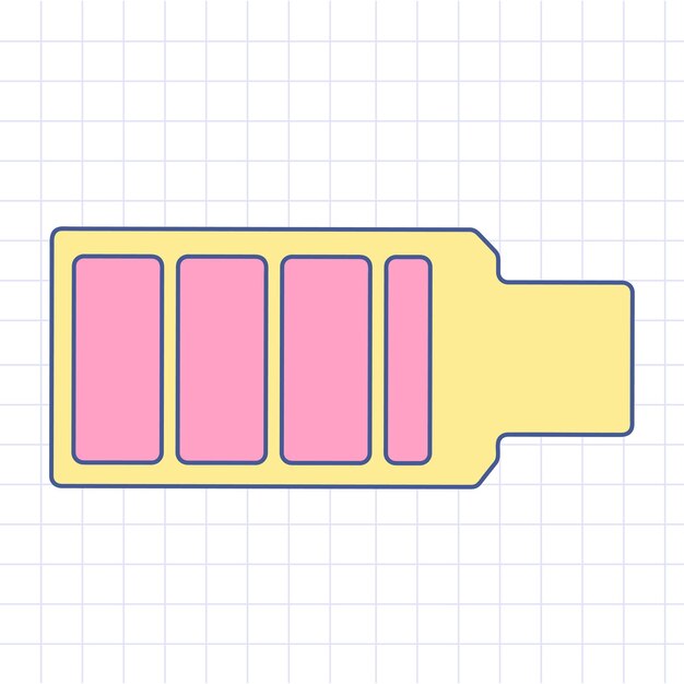 Bateria retrowave com carga y2k incompleta ícone de bateria antigo no fundo da grade ilustração em vetor colorida