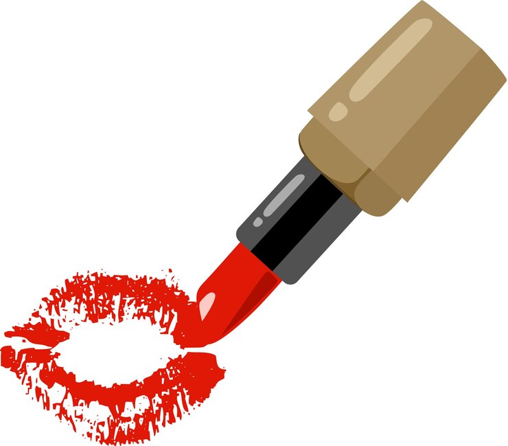 Vetor batom vermelho e lábios femininos