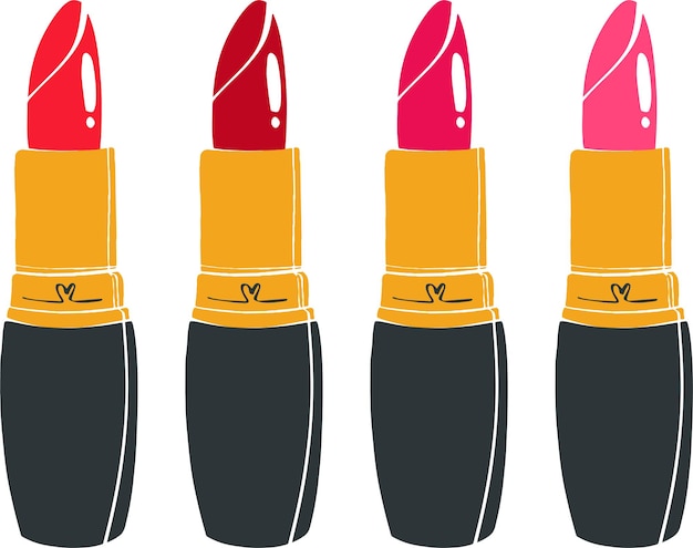 Batons multicoloridos para lábios em uma linha ilustração em vetor criativo de conjunto de cosméticos