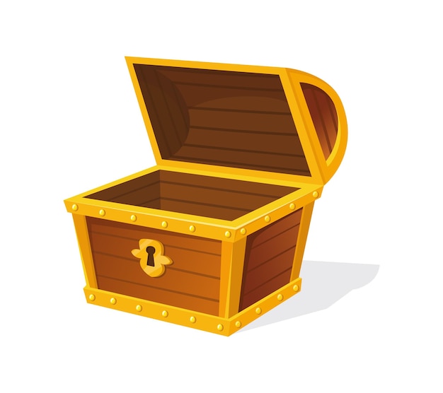 Baú vazio para tesouros. caixa com moldura dourada para jogo de interface do usuário, ícone do vetor