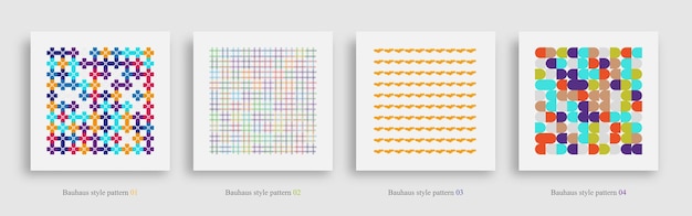 Bauhaus Abstract Geometric Pattern Artwork Set de fundo e cores retrô Padrão Bauhaus