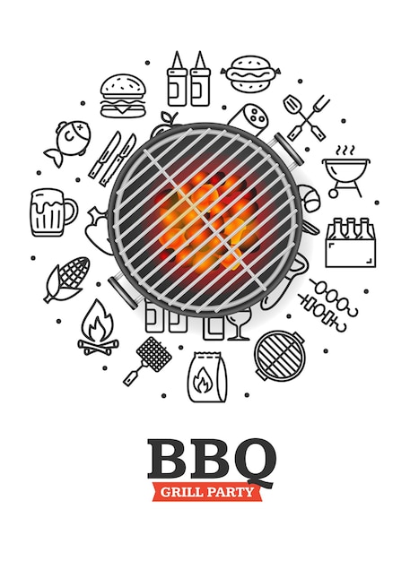 Vetor bbq party invitation concept com realista detalhado 3d grill vector de churrasco