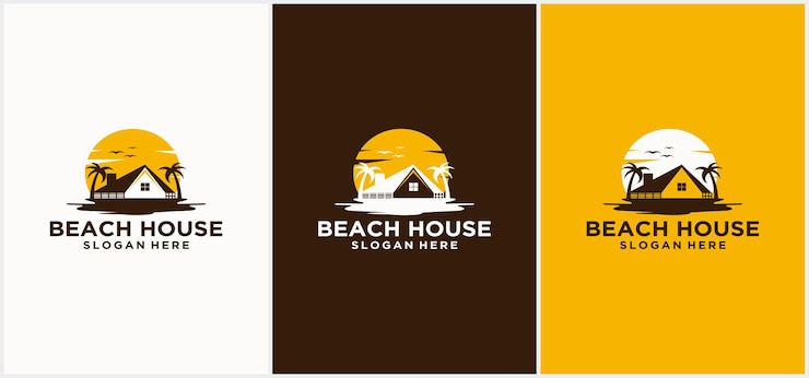 Beach House Logo Design Hotel logo Beach Resort Hotel Logo Modelos de logotipo de férias na praia