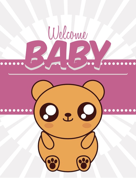 Bear cute animal cartoon ícone de cartão do chuveiro de bebê