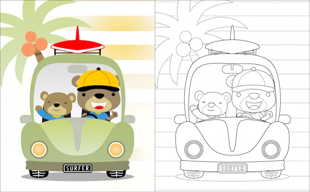 Bear irmãos dos desenhos animados no carro,