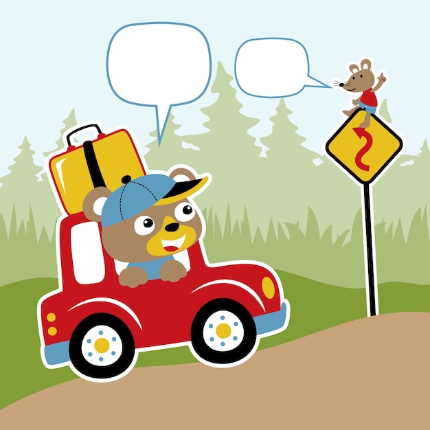 Bear on car cartoon vector