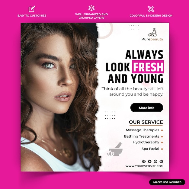 Beauty and spa instagram postar modelo de banner da web premium