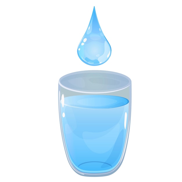 Vetor beba mais água uma gota de água e um copo de vidro água limpa estilo de vida saudável ilustração de desenho vetorial