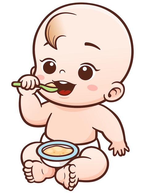 Vetor bebê bonito dos desenhos animados que come