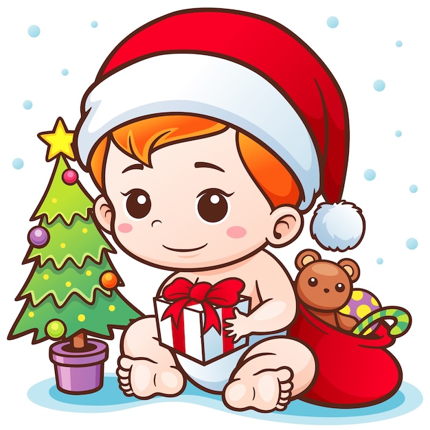 Bebê bonito dos desenhos animados santa feliz natal