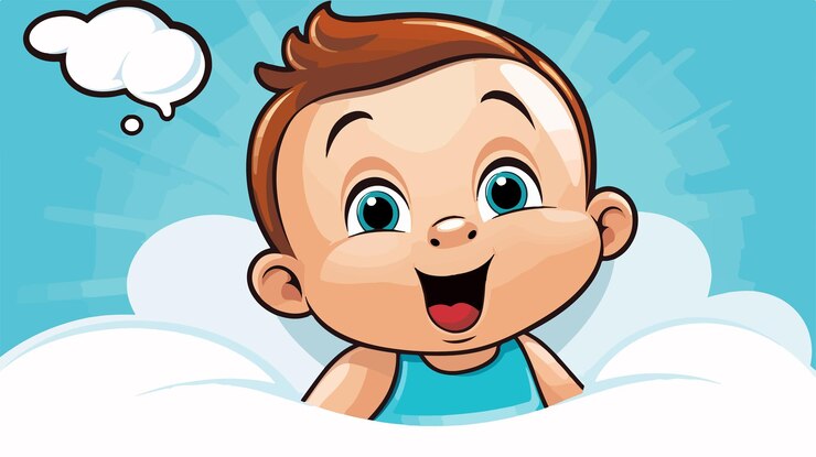Vetor bebê de desenho animado vintage com ilustração de bolha de fala