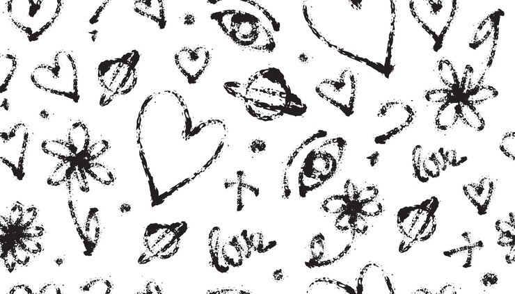 Vetor bebê doddle grunge padrão perfeito em cores rosa
