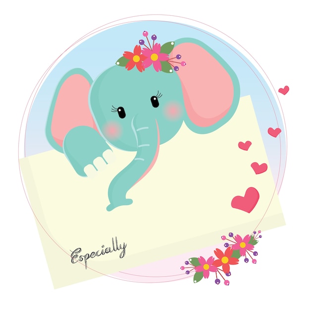 Bebê elefante com carta de amor