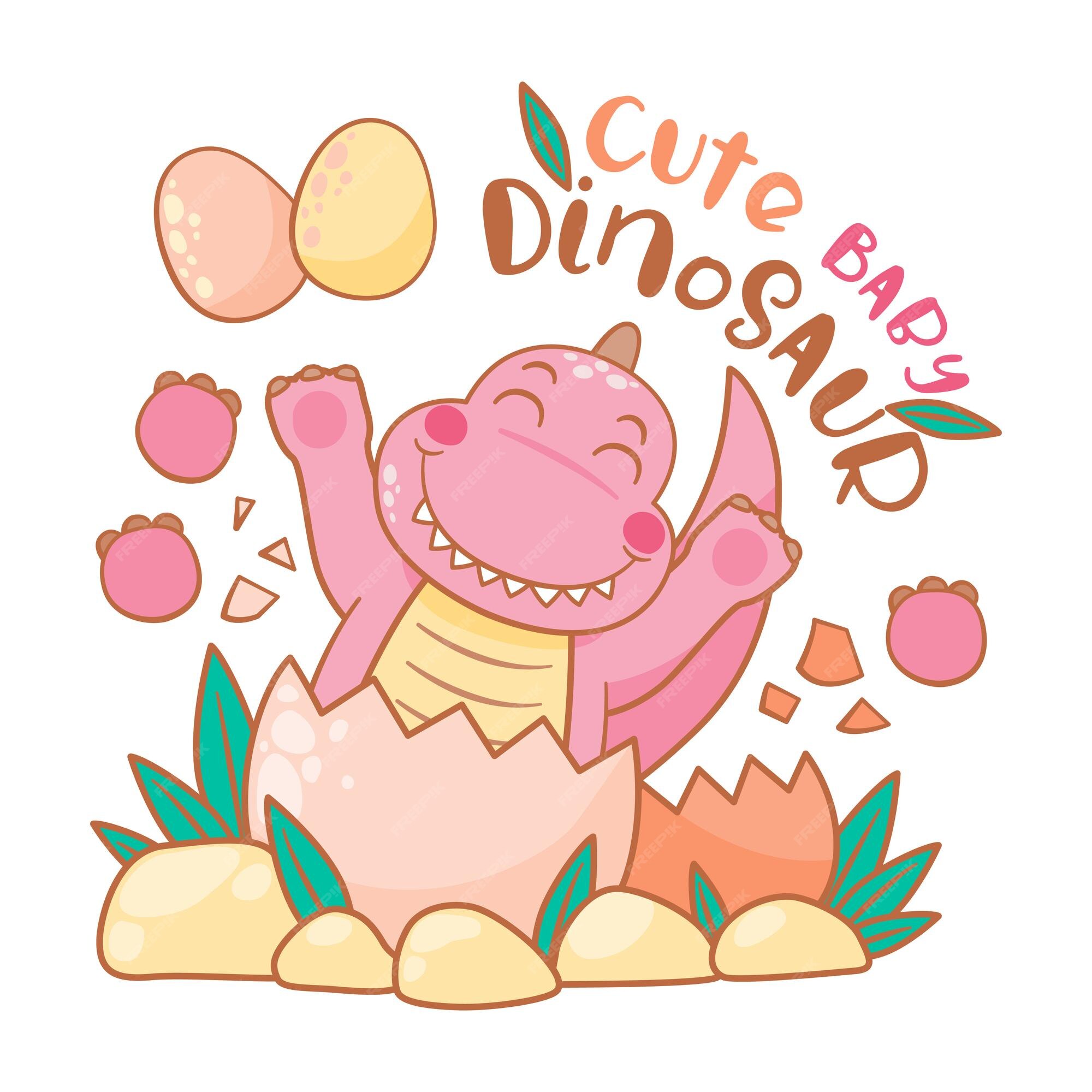 Engraçado desenho animado fofo dinossauro rosa fofa garota feliz