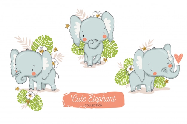 Bebê fofo elefante. personagem de desenho animado de animais da selva.