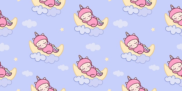 Bebê fofo unicórnio perfeito para dormir e usar um vestido de pônei elegante com estilo nuvem kawaii