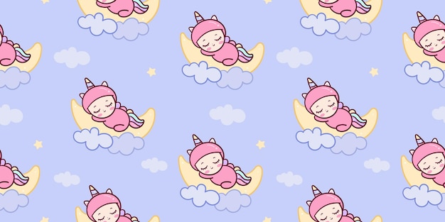 Bebê fofo unicórnio perfeito para dormir e usar um vestido de pônei elegante com estilo nuvem kawaii