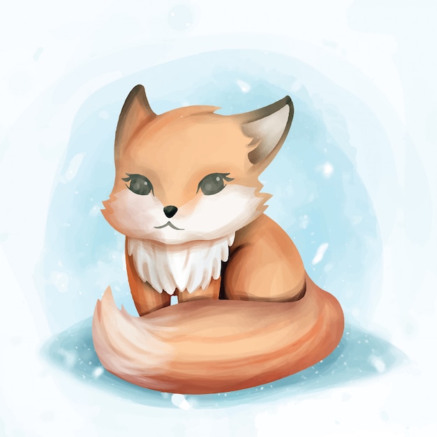 Vetor bebê fox sente-se aquarela bonito ilustração