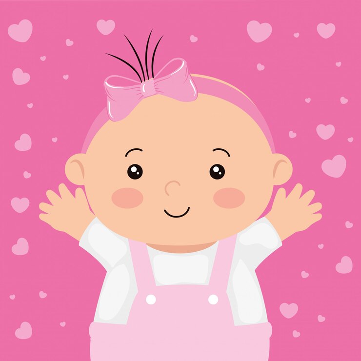 Vetor bebê menina bonitinha com ilustração de decoração de corações