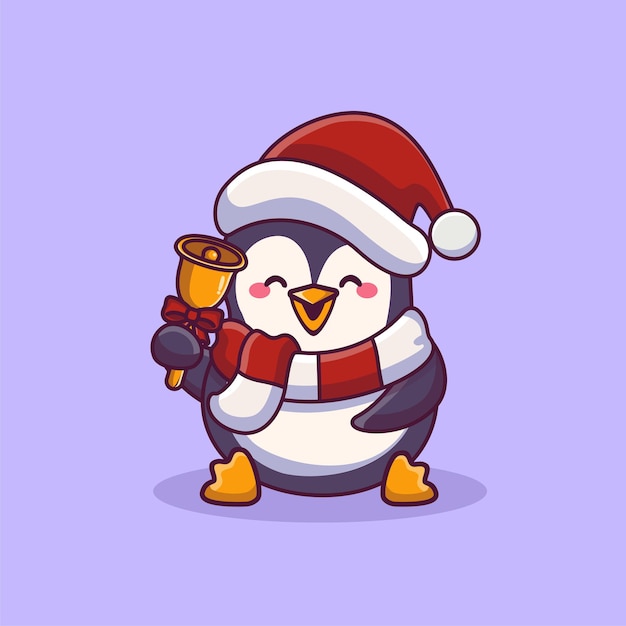 bebê pinguim tocando sino desenho animado conceito de natal