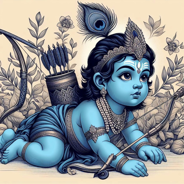 Vetor bebê senhor ram senhor krishna vetor