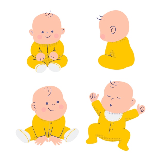 Bebê sentado dormindo em uma camisola amarela inocência e encanto bebês