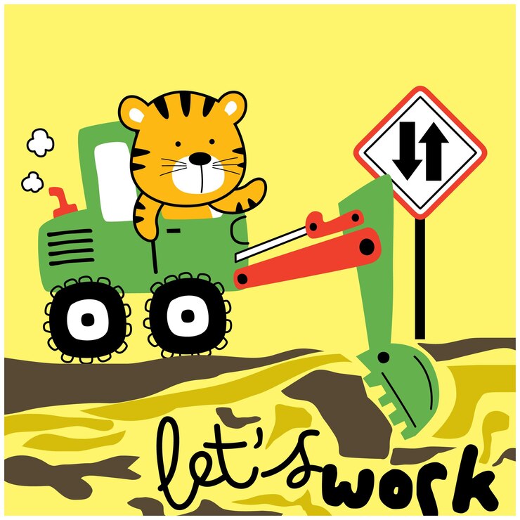 Vetor bebê tigre e escavador desenho animado animal