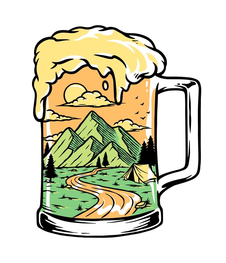 Vetor bebendo cerveja na ilustração da montanha