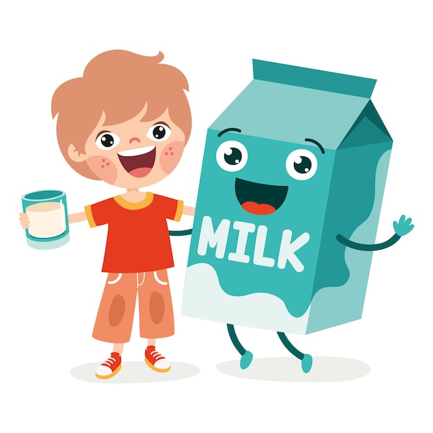 Beber leite conceito com personagem de desenho animado