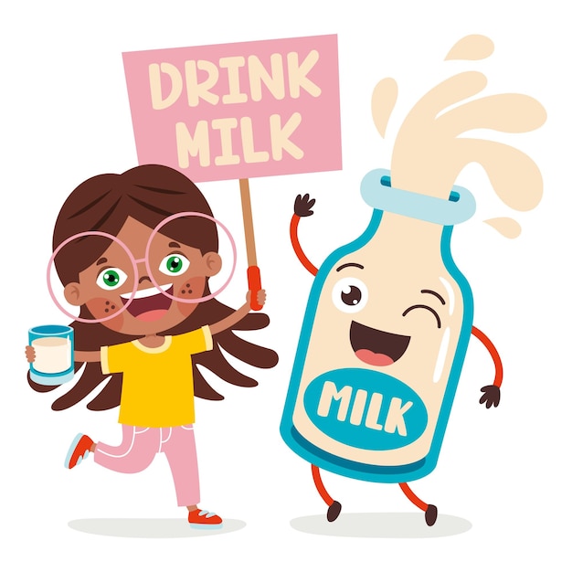 Beber leite conceito com personagem de desenho animado