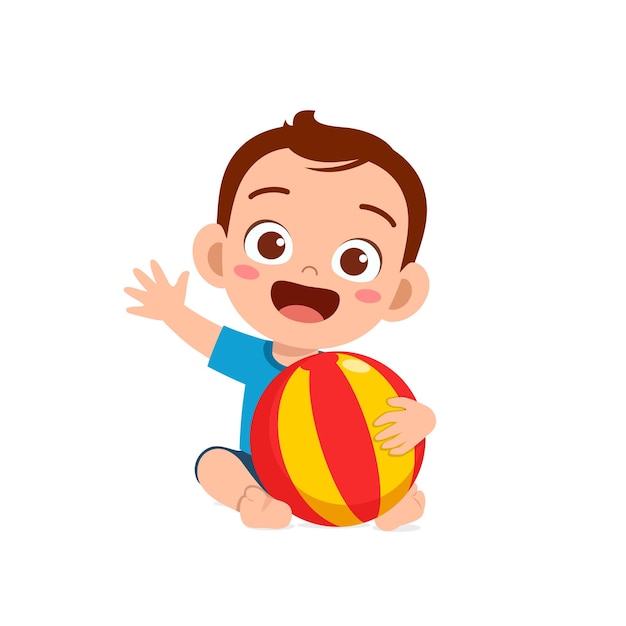 Bebezinho fofo brincando com uma bola grande
